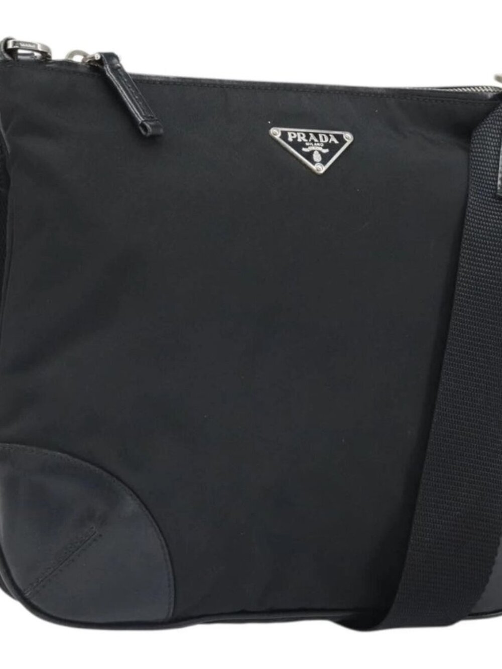 PRADA Shoulder Bag Nylon Leather Black Silver Auth 169453 - Picture 2 of 16